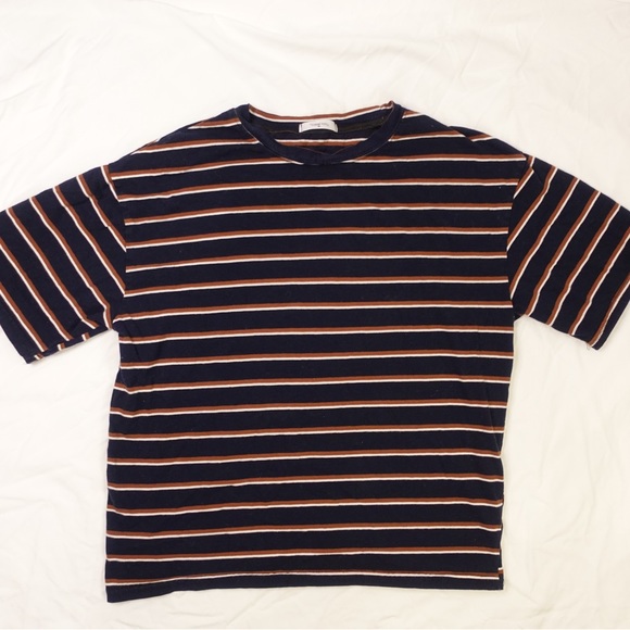Boxy OversizedStriped Navy, Brown and White T-Shirt - Picture 3 of 14